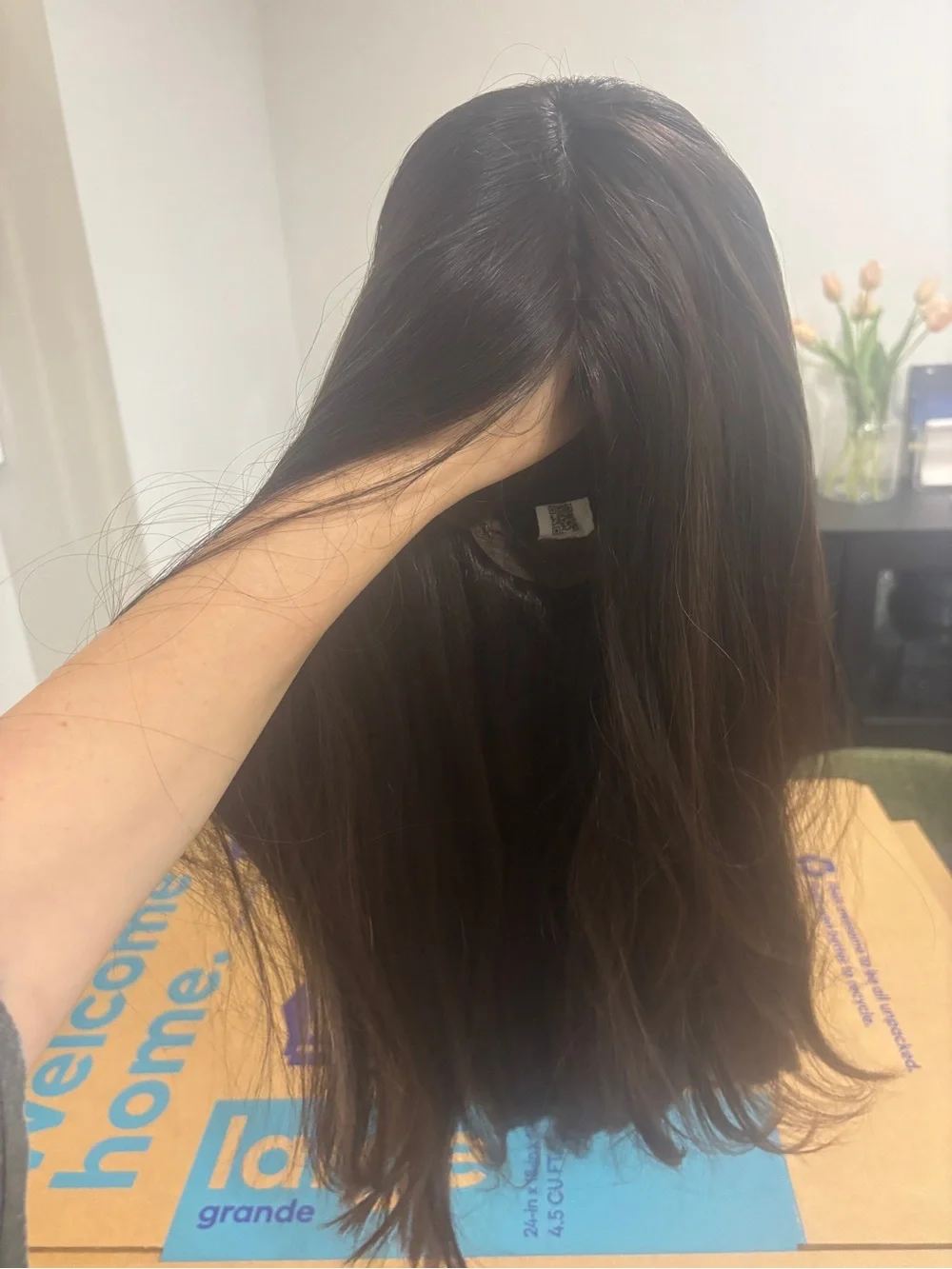 Sary Human Hair Dark Brown Wig, 19” Wavy